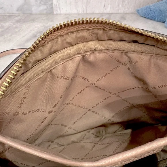 Michael Kors Blush Pebbled Leather Chain Detail Crossbody Bag - Picture 13 of 16